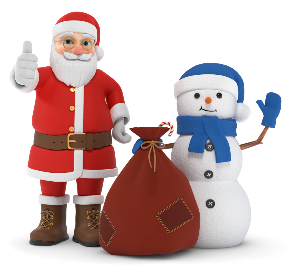 3D Illustration Weihnachtsmann mit Schnemann Begrüßung